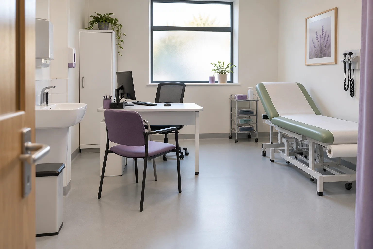 A clean, bright consulting room in a healthcare clinic